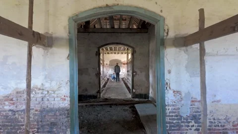 Walking Through an Abandoned Old Barn Interior in Flanders Stock Footage 332838937