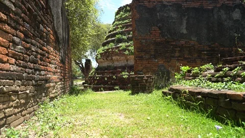 Walking through Ayutthaya ancient temple Thailand Stock Footage 91004823
