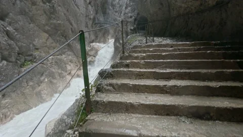 Walking through the beautiful wet Partnach Gorge Stock Footage 162178519