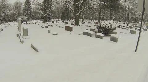 Walking Through Cemetery in Winter (Part 1) Stock Footage 20614798