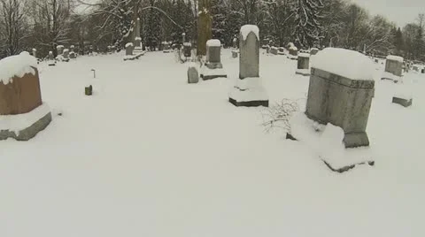 Walking through Cemetery in Winter (part 3) Stock Footage 20614804
