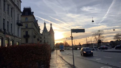 Walking through central Copenhagen at sunset Stock Footage 118401394