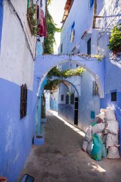 Walking through chefchaouen, morocco Stock Photos