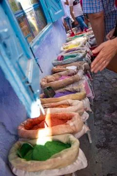 Walking through chefchaouen, morocco Stock Photos