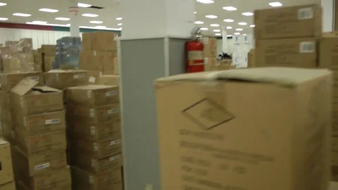 Walking through closed department store warehouse 1 Stock Footage 131666874