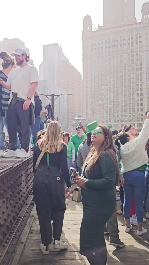 Walking Through the Crowds During Chicago St. Patrick's Day Stock Footage 327687523