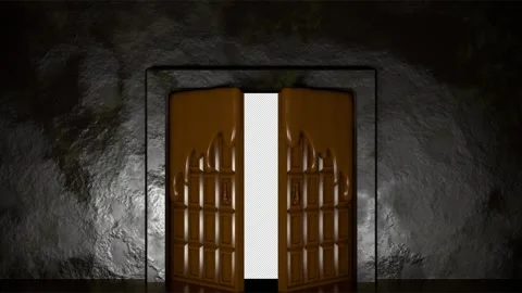 Walking through the dark toward the chocolate door Stock Footage 332200546