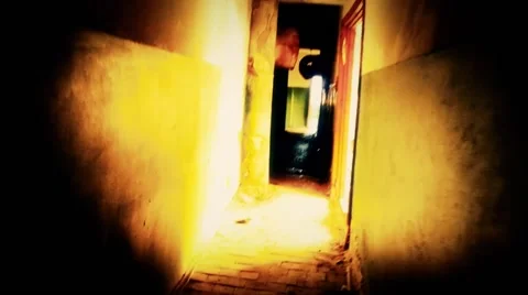 Walking Through Darkness in an Abandoned Building Video stock 41765564