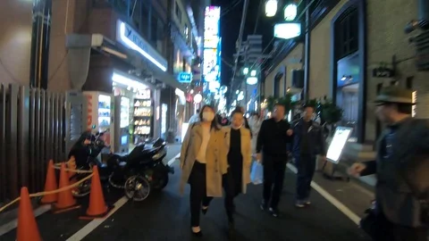 Walking through Dotonbori and a Shopping Street at night in Osaka, Hyper Lapse Stock Footage 108464099