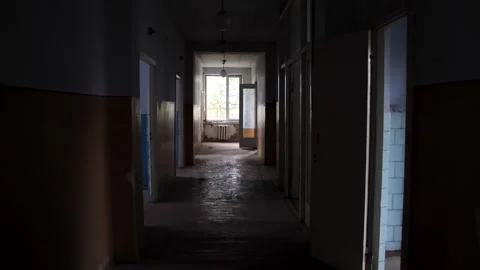 Walking through empty abandoned old hospital Stock Footage 283292791