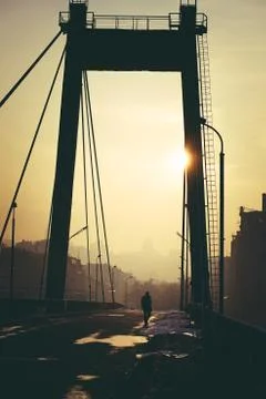 Walking through an empty bridge Stock Photos