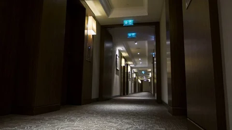 Walking through empty modern hotel hall Stock Footage 74763076