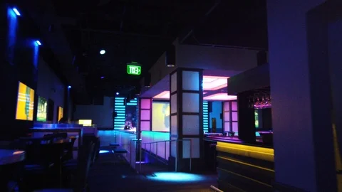 Walking Through Empty Nightclub Disco Bar At Night With Only A Music Video D Stock-Footage 127843460