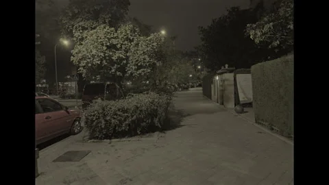 Walking through an empty residential street at night in Madrid Stock-Footage 320406424