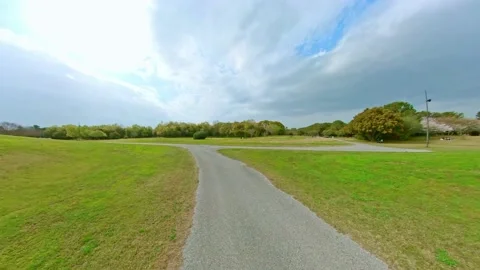 Walking through a footpath of green grass field in spring. P.O.V. shot. Stock Footage 154530498