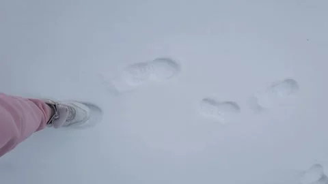 Walking through fresh snow leaving footprints winter journey captured in high Stock Footage 296153887