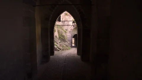 Walking through the gates of the citadel in Lipari town, Italy Stock-Footage 118550372