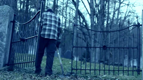 Walking Through Graveyard Gate (with effects) Stock Footage 33399035