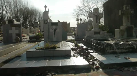 Walking through graveyard POV Stock Footage 23727709