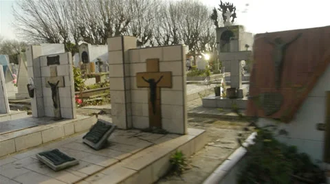 Walking through graveyard POV Stock Footage 23729338