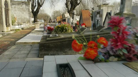 Walking through graveyard POV Stock Footage 23731359