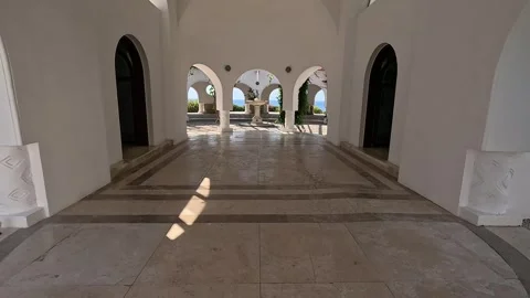Walking Through the Historic Columns at Kallithea Springs Stock Footage 343318795