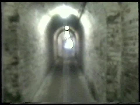 Walking Through Historic Fort Corridor Stock Footage 336301979