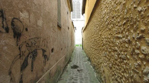 Walking through historical building - wall, fortress, monument Stock Footage 126775087