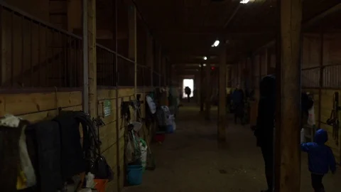 Walking Through Horse Stable Stockbeeldmateriaal 99451174
