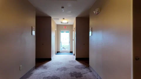 Walking Through a Hotel Corridor in North Carolina Stock Footage 332176097