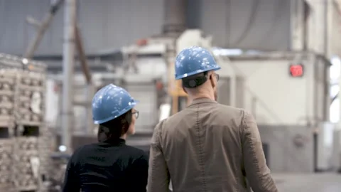 Walking through industrial hall Stock Footage 149297251