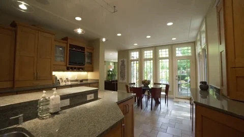 Walking through the kitchen of a luxury property. Видео 80327083