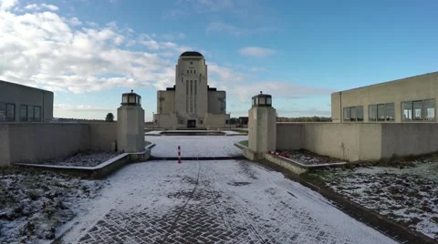Walking through main gate of old abandoned communication station 4k Stock Footage 59168837