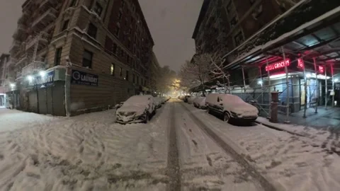 Walking Through Manhattan Snowy Empty Street Night Video stock 330214837