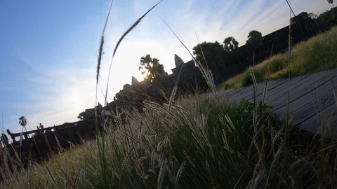 Walking through meadow grass to Angkor Wat at Siem Reap, Cambodia Stock Footage 108151071