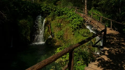 Walking through mountain forest near to the lake, steady cam shot 스톡 동영상 68650137