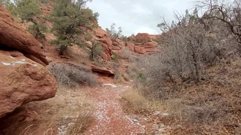 Walking through narrow passage in Red Canyon near Canon City, Colorado Stock Footage 317949584