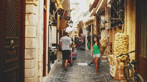 Walking Through the Oldtwon of Rethymno Stock Footage 59956696