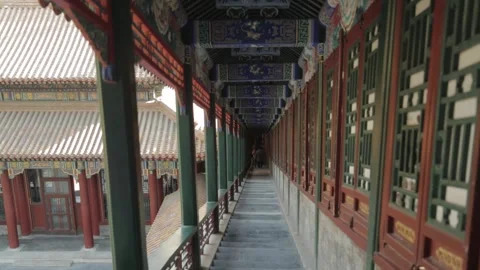 Walking Through Painted Corridor at Summer Palace Beijing Historic Chinese Archi Stock Footage 341781758