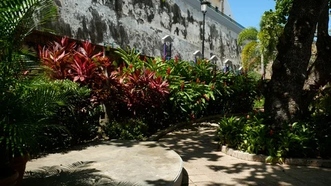 Walking through Paseo de la Princesa Gardens in Old San Juan. Stock Footage 109137553