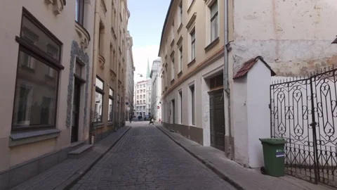Walking Through Quiet Cobblestone Street In Historic Riga Old Town Stock Footage 342032270