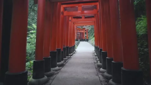 Walking Through The Red Torii Gates Of The Famous Fushimi Inari Shrine In Stock Footage 133061423