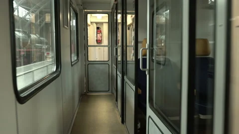 Walking Through Regional Passenger Train Handheld Stock Footage 154055770
