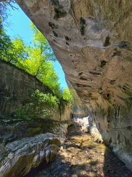 Walking through the river at Banitei Gorges Stock Photos
