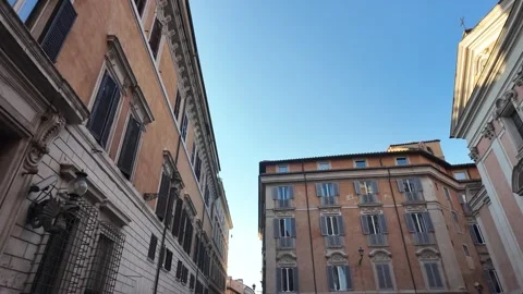 Walking Through Rome Street Looking Up at Facades Slow Motion Stock Footage 342174524