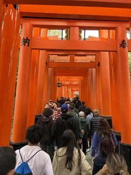 Walking through the rows of torii gates at Fushimi Inari-taisha shrine Fotos de archivo
