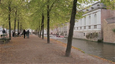 Walking through the scenic De Dijver Park, Bruges, Belgium Video stock 290212434