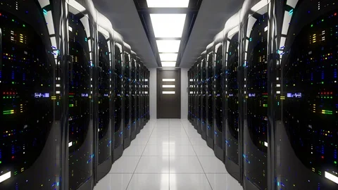 Walking through the server room Stock Footage 100290747