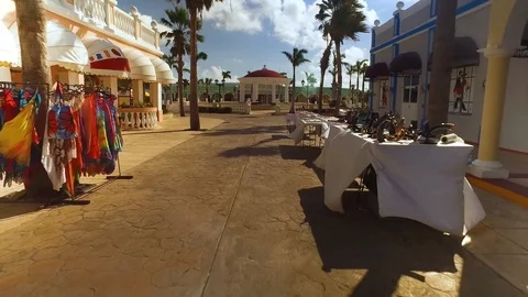 Walking through a small local market in the Caribbean Stock Footage 86706763