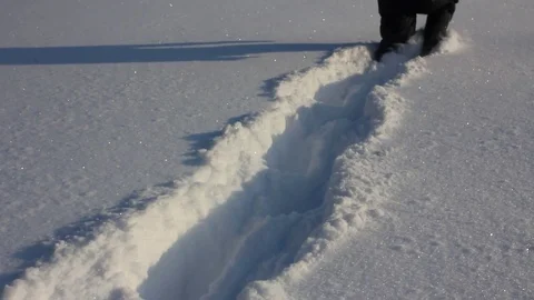 Walking through soft and fluffy deep snow Stock Footage 71655053